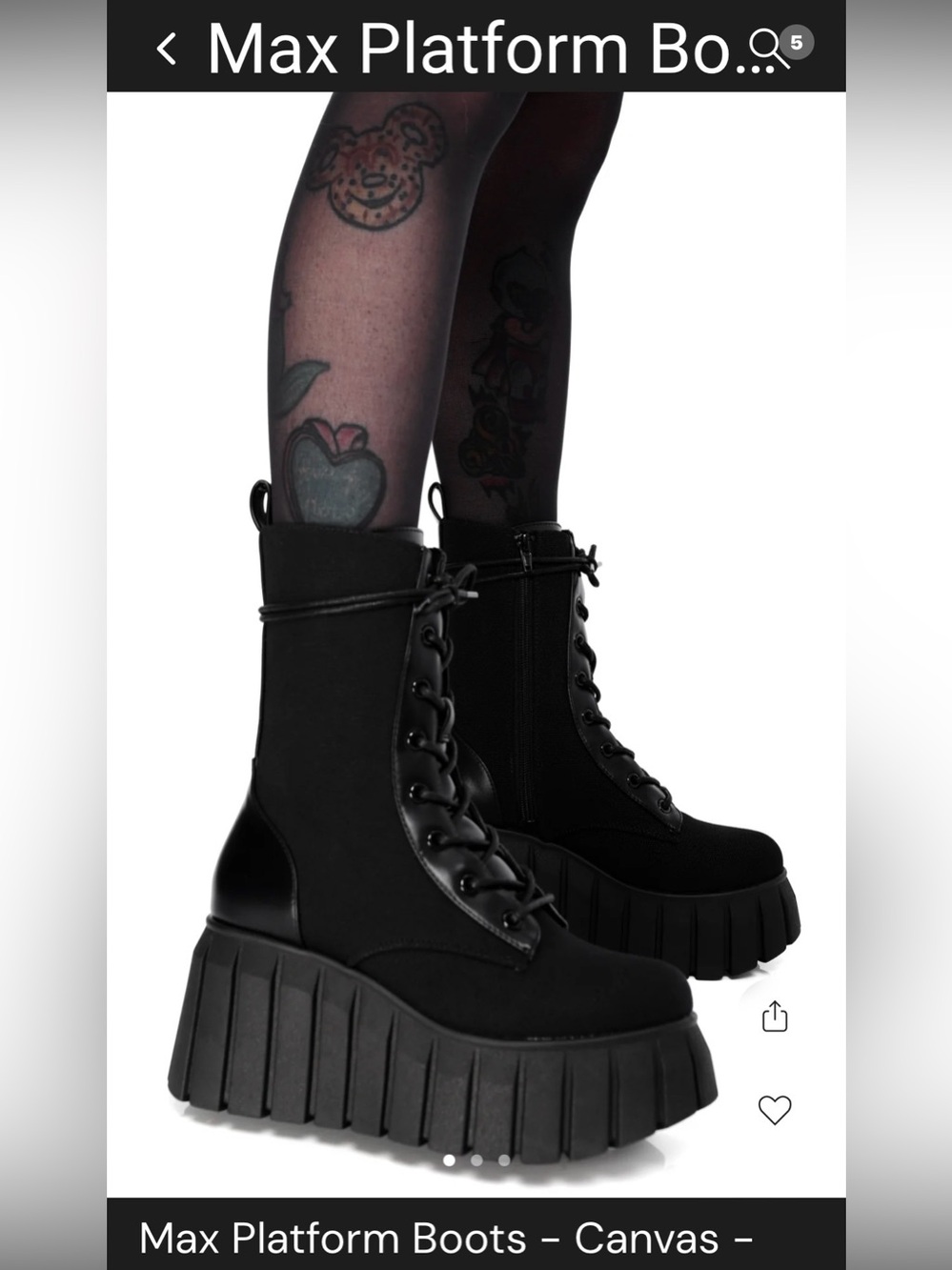 Foxblood Max Platform Canvas Combat Boots - Black size 7